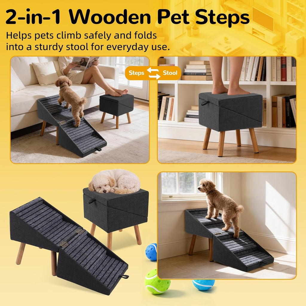 Dog Stairs for Couch — 2-in-1 Foldable Pet Steps & Ottoman