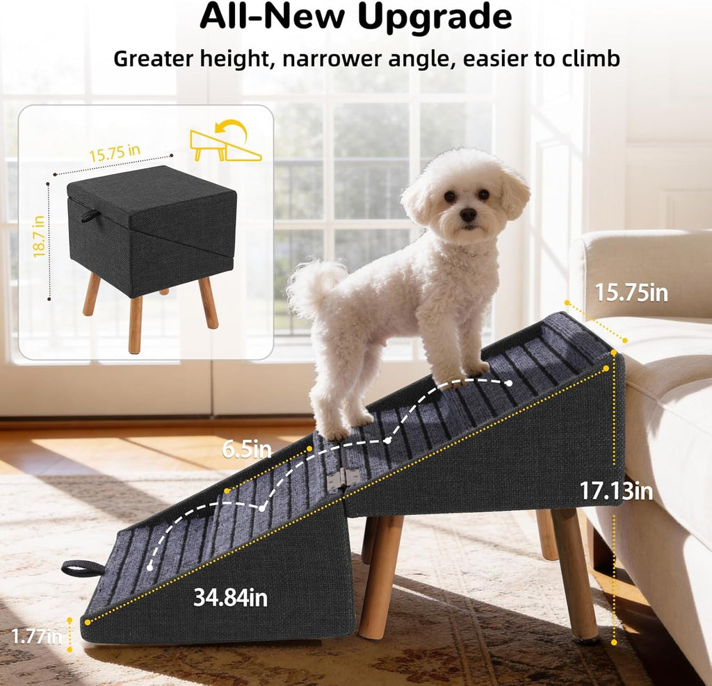 Dog Stairs for Couch — 2-in-1 Foldable Pet Steps & Ottoman