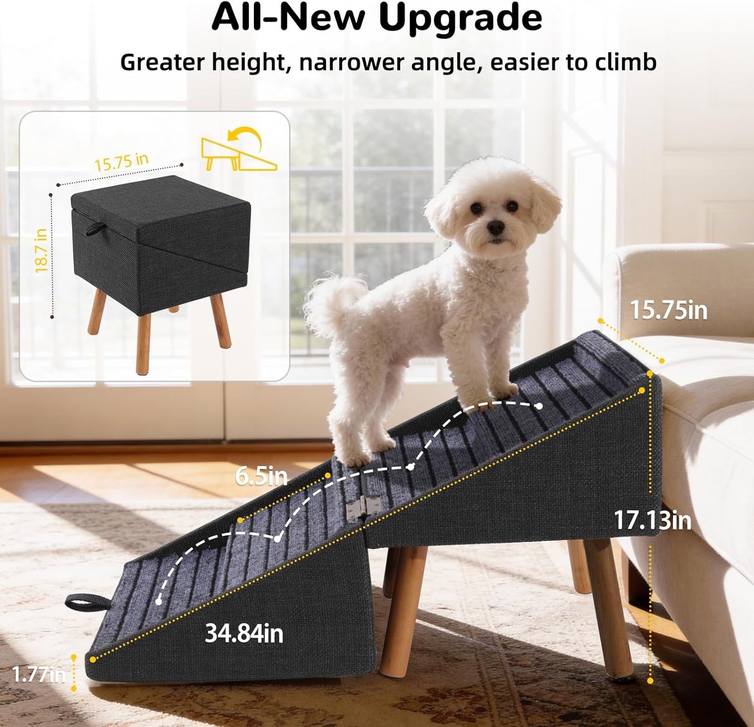 Dog Stairs for Couch — 2-in-1 Foldable Pet Steps & Ottoman